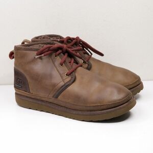 UGG Neumel II Waterproof Chukka Boots Fleece Lined Brown Leather Boys Sz 3